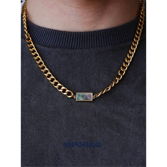 Abalone Shell Inlay Cuban Link Chain Necklace