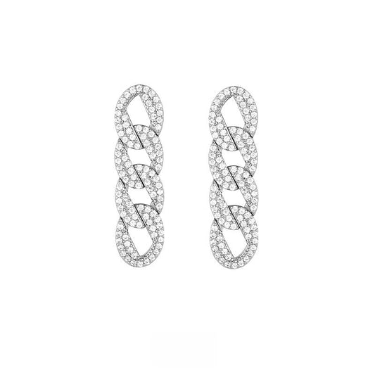 Full-Diamond Cuban Chain Earrings for Women | Hip-Hop Stud Earrings