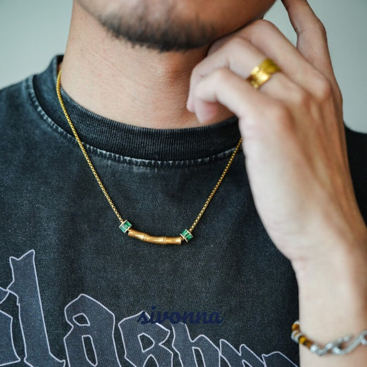 Bamboo Bar Emerald Accent Necklace