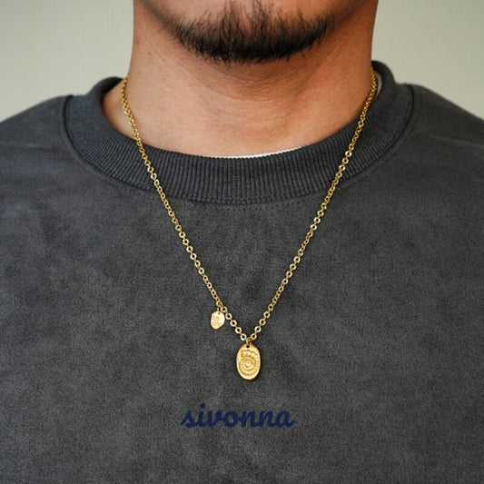 Ancient Ammonite & Coin Dual Pendant Necklace