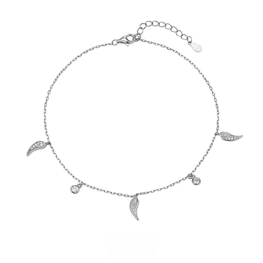 Unique Women's Gold-Plated Leaf Zircon Anklet | Sterling Silver Designer Jewelry