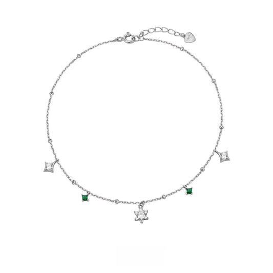 Unique Sterling Silver Gold-Plated Zirconia Anklet - Irregular Design