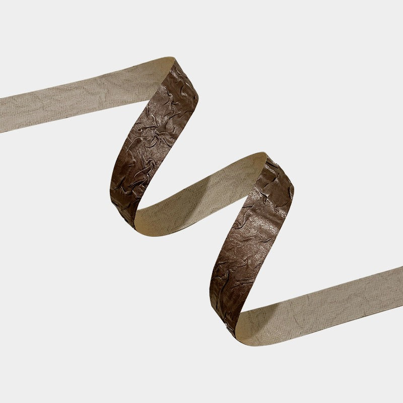 Fossil Grain: Fossil Grain stone texture crinkle craft ribbon in bronze brown — Sivonna decorative ribbon