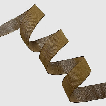 Taupe bronze wired ribbon folded in zigzag showing muted warm neutral with matte finish — Sivonna earth tone wedding ribbon