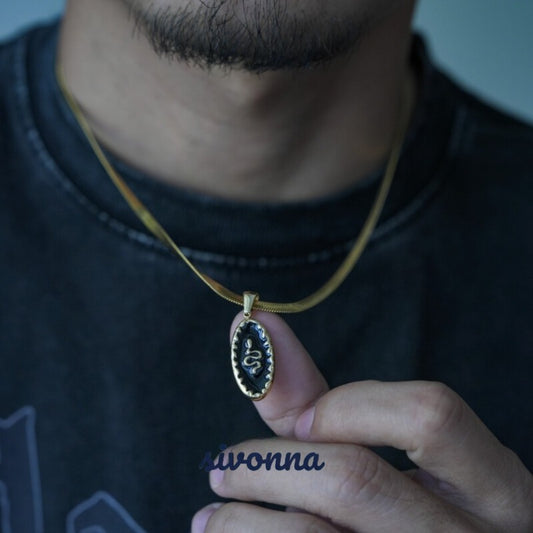 Black Enamel Serpent Oval Pendant Layered Necklace