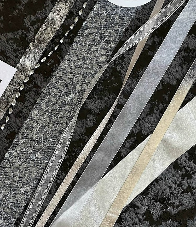 Silver Ribbon Set · 10 Rolls · Satin Sheer Lace Metallic