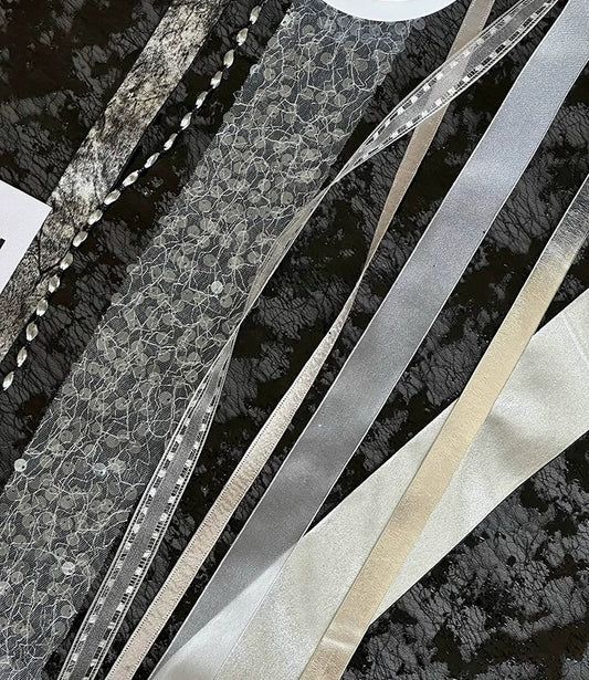 Silver Ribbon Set · 10 Rolls · Satin Sheer Lace Metallic