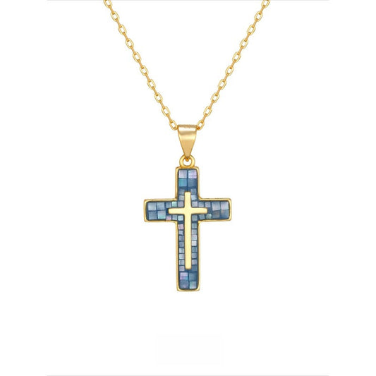 925 Sterling Silver Gold-Plated Cross Necklace - Chic Statement Collar for Women
