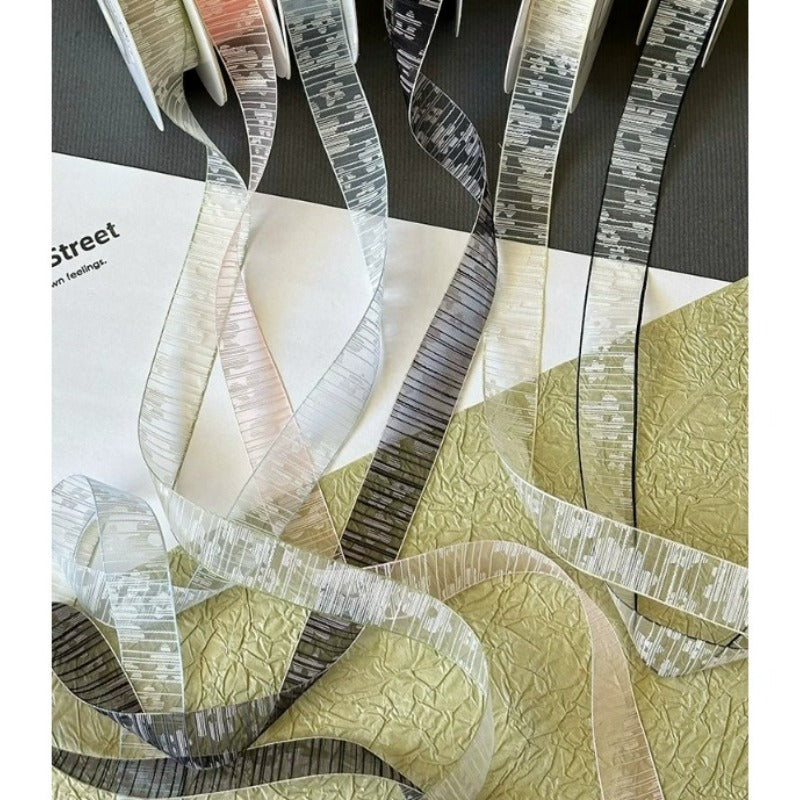 Silver Thread Sheer Organza Wired Craft Ribbon collection in white, blush pink, charcoal, grey, and champagne gold — Sivonna sheer ribbon for floral and gift wrapping