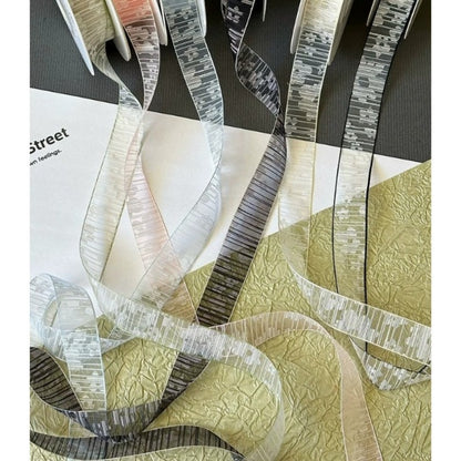 Silver Thread Sheer Organza Wired Craft Ribbon collection in white, blush pink, charcoal, grey, and champagne gold — Sivonna sheer ribbon for floral and gift wrapping