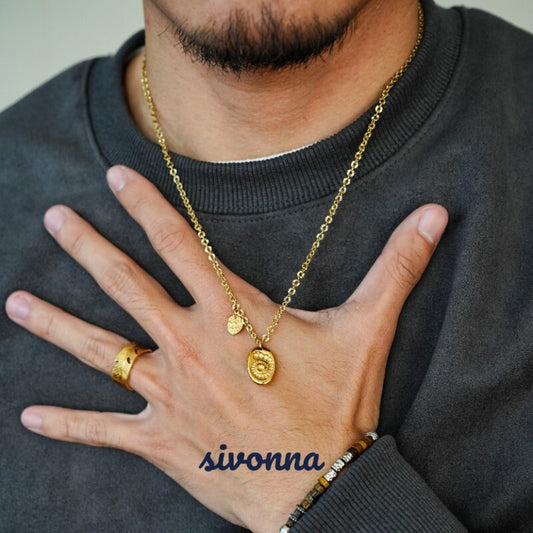 Ancient Ammonite & Coin Dual Pendant Necklace