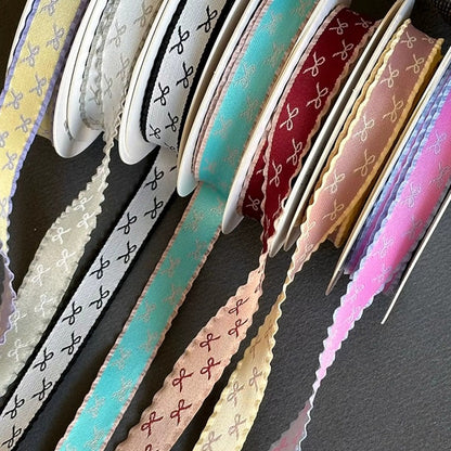 Bow Print Satin Ribbon · Scallop Edge · 10mm · Gift Wrapping