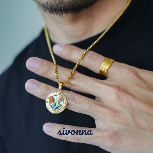 Abalone Shell Rose Medallion Pendant Necklace