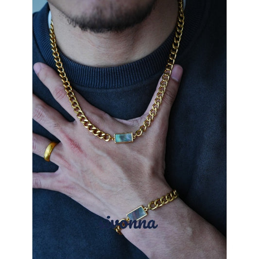 Abalone Shell Inlay Cuban Link Chain Necklace