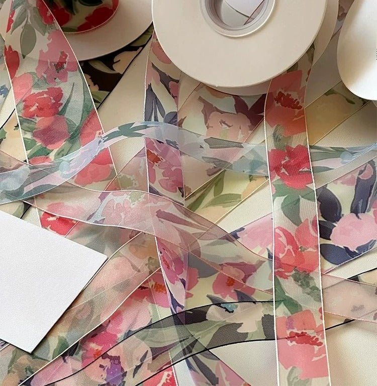 Floral Print Sheer Ribbon · 25mm · Bouquets & Gift Wrapping