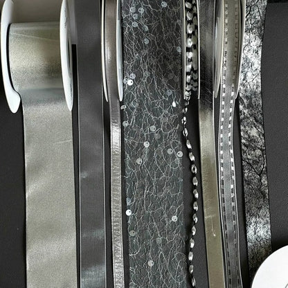 Silver Ribbon Set · 10 Rolls · Satin Sheer Lace Metallic