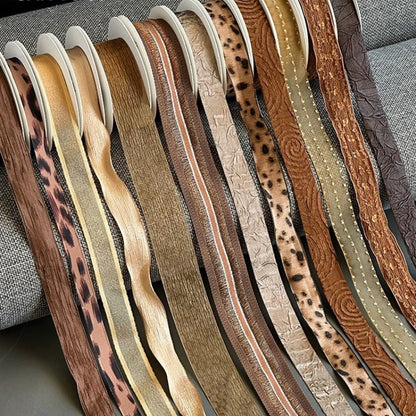 Earth Tone Textured Craft Ribbon all styles displayed side by side in warm earth tones — Sivonna floral craft ribbon