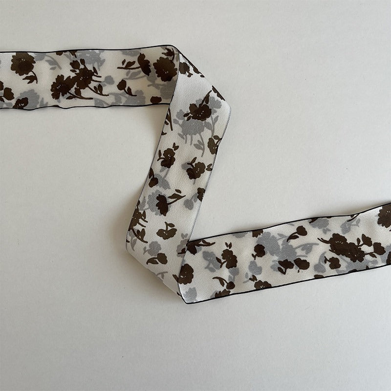 Double-sided white ribbon with coffee floral print, vintage style ribbon, decorative for bouquets and crafts
