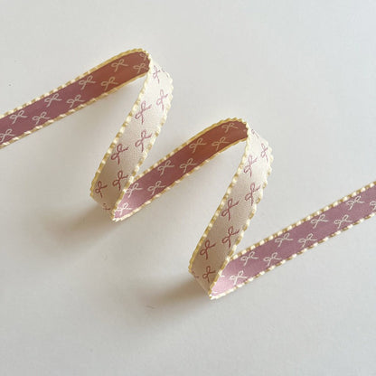 Bow Print Satin Ribbon · Scallop Edge · 10mm · Gift Wrapping