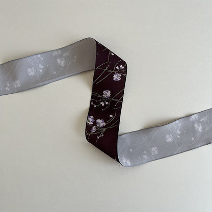 Single-sided black ribbon with gray floral print, printed craft ribbon for wedding or moody floral arrangements